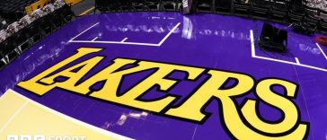 Lakers written on the floor