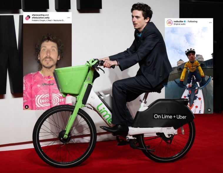 Tweets de la semana: el escándalo de la bicicleta Lime de Timothée Chalamet, Wout van Aert monta sobre el agua y Lachlan Morton se confiesa