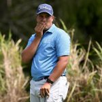 Aldrich Potgieter de Sudáfrica reacciona después de un disparo en la forma en que TA one-shot conduce a través de 54 hoyos en el PGA Tour México Open (Orlando Ramírez)